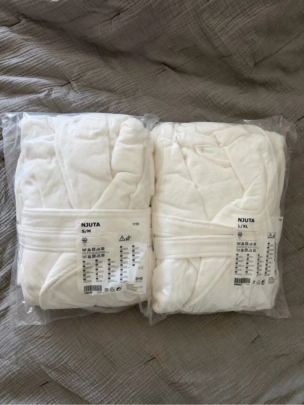 IKEA NJUTA Bathrobes Bundle - White Terry Cotton - Sizes S/M & L/XL - New